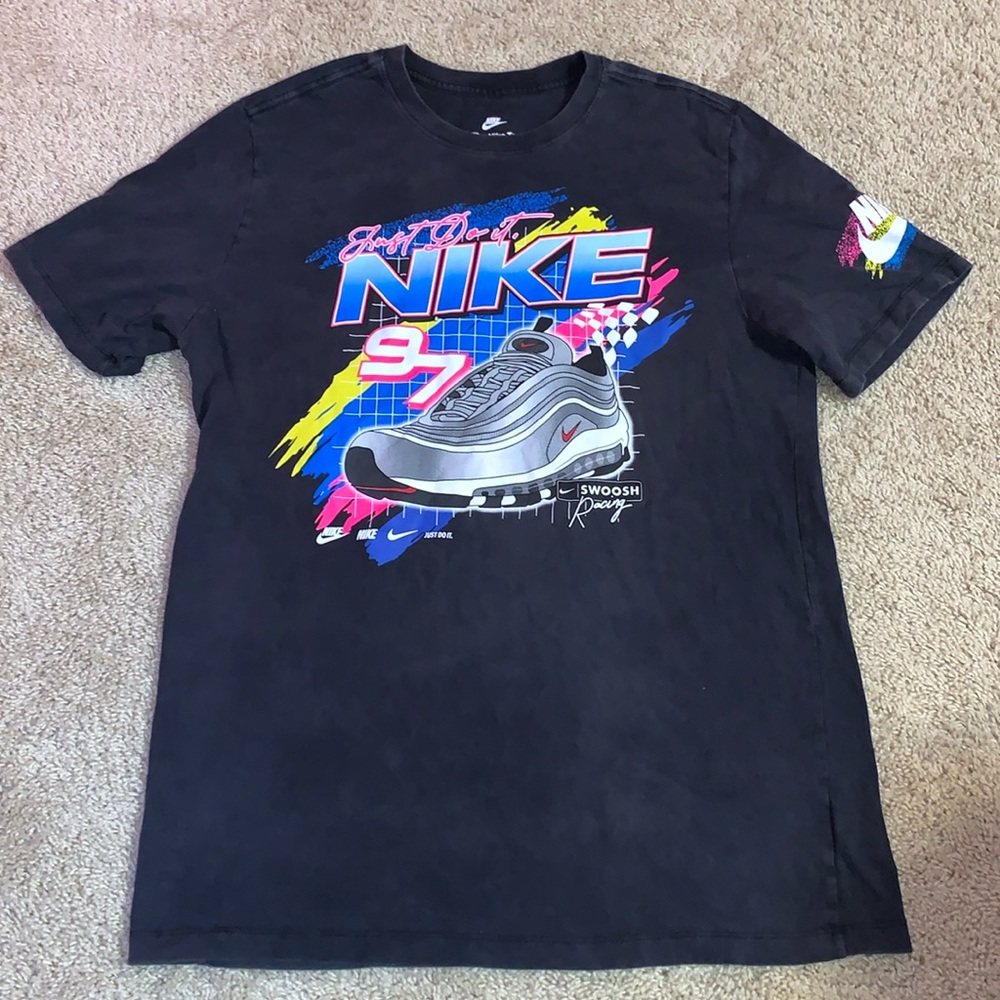 Nike Men’s Heathered Black Graphic Tee Short Sleeve Cotton T-Shirt Large